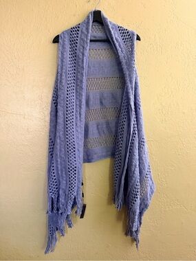 Light Purple Open-Knit Fringe Cardigan Sweater